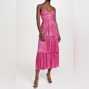 Sabina Musayev Metallic Raspberry Pink Tiered Bustier Maxi Dress